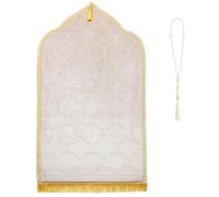 KEAGAN Prayer Mat Velvet Muslim Rug With Tasbih Beads Portable Muslim Prayer Rug Turkish Prayer Carpet Large Size Flannel Praying Rug for Muslim Eid Gift -Beige