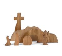 KEAGAN The Empty Tomb Easter Scene and Cross, Wooden Empty Tomb Jesus Tomb Easter Decorations, Resurrection Scene Cross Easter Tomb Set Jesus Nativity Scene Decor for Religious Home Office Decor(7PCS)