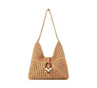 KeAiDMon Boho Beach Bag for Women Crochet Mesh Tote Handbag Summer Handmade Shoulder Woven Purses Large Travel Knit Hobo Bags (khaki,H13.39xL13.78xW3.94in)