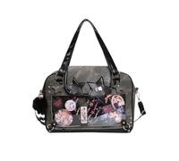 KeAiDMon Japanese ribbon itabag large capacity badge display bag anime versatile tote bag (black)