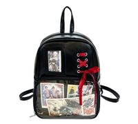KeAiDMon Korean ins ribbon large capacity bag ita bag backpack with pin display insert (black)