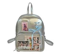 KeAiDMon Korean ins ribbon large capacity bag ita bag backpack with pin display insert (silvery)
