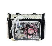 KeAiDMon Lace itabag ruffle Shoulder Purse, Pin display bag with Insert Anime badge Display (black)