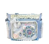 KeAiDMon Lace itabag ruffle Shoulder Purse, Pin display bag with Insert Anime badge Display (blue)