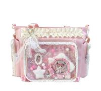 KeAiDMon Lace itabag ruffle Shoulder Purse, Pin display bag with Insert Anime badge Display (pink)