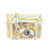 KeAiDMon Lace itabag ruffle Shoulder Purse, Pin display bag with Insert Anime badge Display (yellow)
