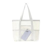 KeAiDMon Large capacity beach mesh bag Women tote bag Travel handbag Pool shoulder bag Suitable for seaside travel (grey)