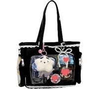 KeAiDMon Lolita Ita Bag Clear Display DIY Bag ita tote bag pin display with Insert large messenger bag Kawaii Anime lace trim bag (black)