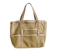 KeAiDMon Mesh beach bag Women essentials travel tote bag Large toys pool bag Foldable shoulder bag for beach picnic vcation (coffee brown)