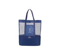 KeAiDMon Mesh pool totes bag Wet dry separation beach bag Gym storage Picnic travel shoulder bag Reusable shopping handbag (navy blue color)