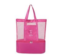 KeAiDMon Mesh pool totes bag Wet dry separation beach bag Gym storage Picnic travel shoulder bag Reusable shopping handbag (rose red)