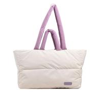 KeAiDMon Puffer Tote Bag for Women, Lightweight Quilted Shoulder Handbag, Large Capacity Bubble Tote Purse for Work Travel Gym (white purple)