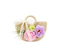 KeAiDMon Straw Beach Top Handle Handbags Summer Rattan Purses With Bow Handmade Woven Lace Purse Boho Tote bag For Women (flower,H8.27xL12.99xW3.15in)