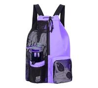 KeAiDMon Swiming gear bag Mesh drawstring wet pocket Large travel beach backpack Portable gym backpackdai with zipper (purple)