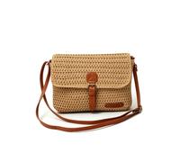KeAiDMon Women Straw Crossbody Bag Summer Woven Beach Bag Travel Shoulder Purse Boho Handmade Raffia Handbag for Vacation (khaki,L10.24xH7.87in)