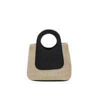 KeAiDMon Women's Retro Straw Tote Bag, Color Block Woven Handbag, Large Capacity Top Handle Shoulder Bag for Spring Summer (black)