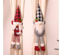 KEAIDO Christmas Curtain Tieback, Plaid Check Gonks Buckle Holdbacks, Xmas Faceless Gnomes Dwarf Elf Window Decorations, Bedroom Living Room Curtain Hook Fastener Buckle Clamp (All)