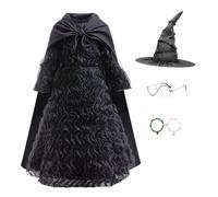 keaiyouhuo Kids Witch Costume Dress for Girls Halloween Cosplay Carnival Party Outfit With Glasses and Pointed Hat