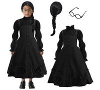 keaiyouhuo Witch Costume for Girls Kids Wicked Witch Halloween Costume Set | Soft Fabric, Movie Witch Dress Girls with Wig Glasses for Cosplay Outfit, School Performances, Birthday Gifts 4-12Y