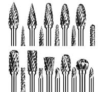 KEALLANS Double Cut Carbide Rotary Burr Set 20Pcs Die Grinder Bits 1/8 inch Shank Tungsten Carbide Cutting Burrs for Wood Working