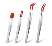 KEALLANS Tweezers with Rubber Tips Tweezers PVC Coated Tweezers Set, Rubber Straight Tip Tweezers Rubber Flat Tip Tweezer Stainless Steel Rubber Tips Tweezers 4Pieces