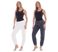 Keanu 2 Pack Ladies Borg Lounge Trouser - Borg Sherpa Lounge Pants - Fluffy Warm Chunky Snuggle Fabric - Sizes 8-20 (White/Charcoal, 8-10)