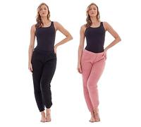 Keanu 2 Pack Ladies Borg Lounge Trouser - Borg Sherpa Lounge Pants - Fluffy Warm Chunky Snuggle Fabric - Sizes 8-20 (Black/Pink, 12-14)