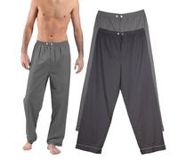 Keanu 2 Pack Mens Poplin Woven Pyjama Bottoms - Pockets and Piping - Straight Leg - Loungewear - Breathable Material - Charcoal and Grey - Size L