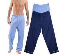 Keanu 2 Pack Mens Poplin Woven Pyjama Bottoms - Pockets and Piping - Straight Leg - Loungewear - Breathable Material - Blue and Navy - Size XL