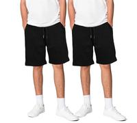 Keanu 2 Pack Mens Regular Fit Fleece Shorts with Zip Pockets, Elastic Waistband, and Drawstring - Size L - Black/Black Pack
