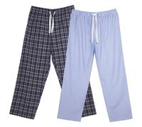 Keanu 2 Pack Men's Woven Pyjama Bottoms - Checked and Vertical Stripes - Straight Leg - Loungewear - Breathable Material - Blue and Navy - Size 2XL