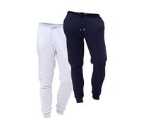 Keanu 2 Pack Slim Fit Mens Joggers - Super Soft Jogging Bottoms with Brushed Fleece Lining - Lounge Pants Gym Joggers - Cotton Rich Blend - Mens Sizes S - 2XL (Navy/Grey Marl Pack, Large)