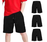 Keanu 3 Pack Boys Regular Fit Fleece Shorts with Zip Pockets, Elastic Waistband, and Drawstring - Sizes 7-8 Years - Black Pack
