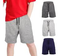 Keanu 3 Pack Boys Regular Fit Fleece Shorts with Zip Pockets, Elastic Waistband, and Drawstring - Sizes 9-10 Years - Charcoal, Light Grey and Navy Pack