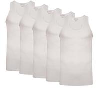 Keanu 5 Pack Men's Cotton Vests Ribbed Tank Tops | Vests Sleeveless Plain Undershirts | Breathable Stretch Cotton Slim Fit | Mens Sizes S - 2XL (White - L)
