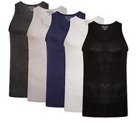 Keanu 5 Pack Men's Cotton Vests Ribbed Tank Tops | Vests Sleeveless Plain Undershirts | Breathable Stretch Cotton Slim Fit | Mens Sizes S - 2XL (Colour Pack - XL)