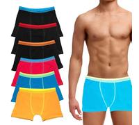 Keanu 6-Pack Boys Boxer Shorts - Bright Colourful Assorted Underwear with Striped Colourful Waistbands - Soft Cotton Blend - Ages 7-8 Years