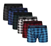 Keanu Boys Buffalo Check Print Boxer Trunks - 6 Pack - Jacquard Waistband - Polycotton - 5-13 Years Multi