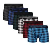 Keanu Boys Button Front Boxer Short 6 Pack Camouflage Check Elasticated Waist