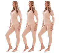 Keanu Heatforce Ladies Thermal Long Sleeve Tops - Pack of 3 - Winter Warm 0.45 TOG Brushed Underwear Long Sleeve Top Baselayer (Nude, Small)