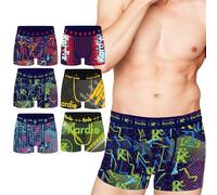 Keanu Kardio Men’s Geometric Neon Tech Performance Boxer Trunks 6-Pack - Athletic Underwear for Active Men - 95% Cotton, 5% Elastane - Breathable, Moisture-Wicking, 4-Way Stretch, Elastic Waistband