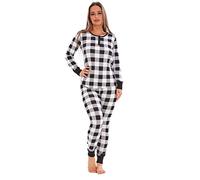 Keanu KL762-BW-L - Ladies Hacci Thermal Pyjamas - Black/White - Large