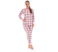 Keanu KL762-PG-S - Ladies Hacci Thermal Pyjamas - Pink/Grey - Small