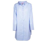 Keanu Ladies 100% Cotton Woven Nightshirt - Long Sleeve Button Down Sleepwear - Blue with White Stripes - Premium Stripe Nightshirt - Sizes 12-14