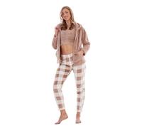 Keanu Ladies 3 Piece Snuggle Pyjamas - Warm Fleece Hooded Zip Up Top with Crop Top Pyjama Sets for Women - Supersoft Flannel Fleece Hoodie Check Bottoms - Sizes 8-20 (Taupe Check, 16-18)