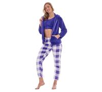 Keanu Ladies 3 Piece Snuggle Pyjamas - Warm Fleece Hooded Zip Up Top with Crop Top Pyjama Sets for Women - Supersoft Flannel Fleece Hoodie Check Bottoms - Sizes 8-20 (Violet Check, 16-18)