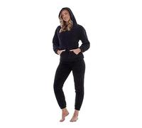 Keanu Ladies Borg Twosies - Borg Sherpa Pyjama Set - Hooded Top with Cuffed Lounge Pants - Fluffy Warm Snuggle Fabric - Sizes 8-20 (Black, 8-10)