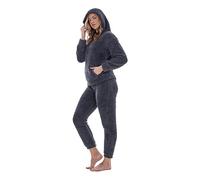 Keanu Ladies Borg Twosies - Borg Sherpa Pyjama Set - Hooded Top with Cuffed Lounge Pants - Fluffy Warm Snuggle Fabric - Sizes 8-20 (Charcoal, 8-10)