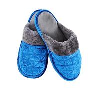 Keanu Ladies Crushed Velvet Mule Slippers - Velour Slippers with Faux Fur Trim - UK Sizes 3-4, 5-6, & 7-8 (Blue, 3-4)
