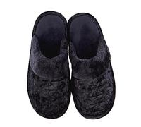 Keanu Ladies Crushed Velvet Mule Slippers - Velour Slippers with Faux Fur Trim - UK Sizes 3-4, 5-6, & 7-8 (Black, 5-6)